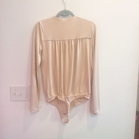 Free People Beige Turnt Crossover Bodysuit Blossom Pearl L Women Classic Minimal - Picture 6 of 9